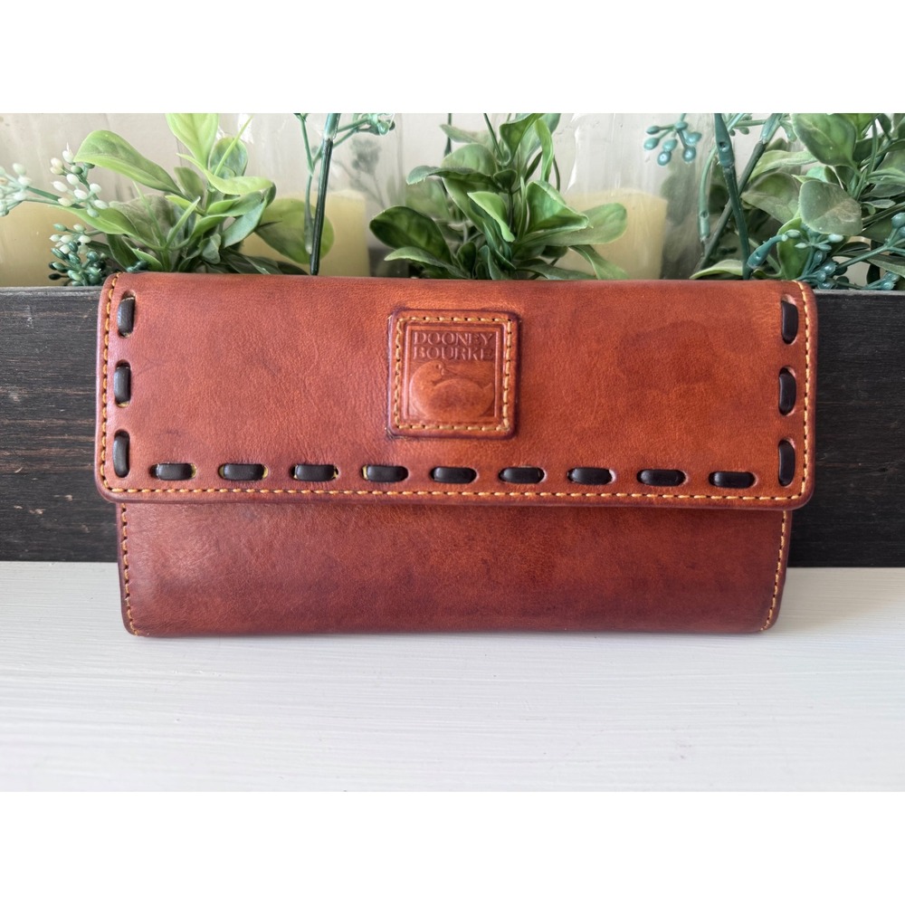 Dooney & Bourke Florentine Continental Clutch Cognac Leather Trifold Wallet